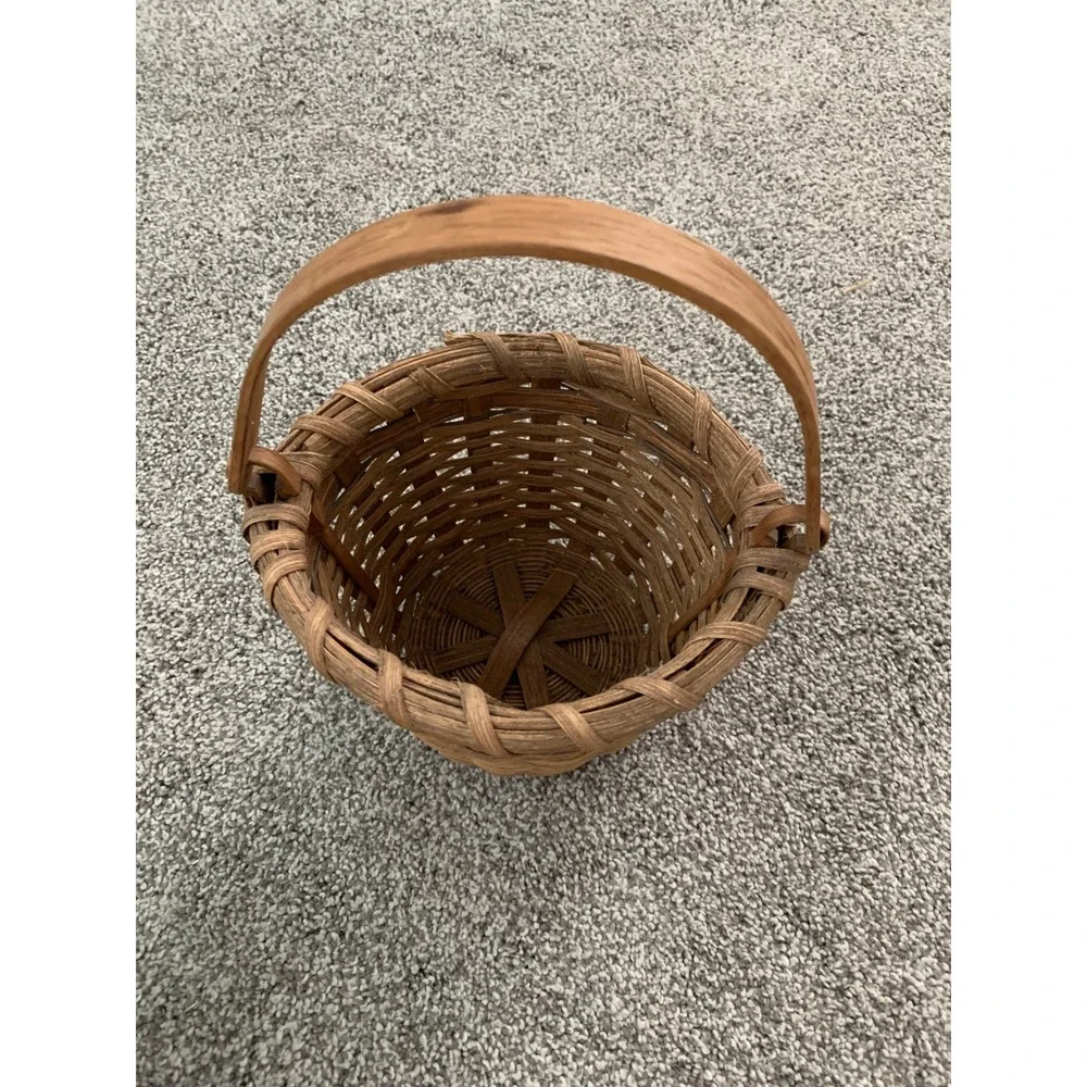 Vintage 1990 Hand Woven Wood Basket Rustic Cottagecore Boho Minimalist Retro 90s